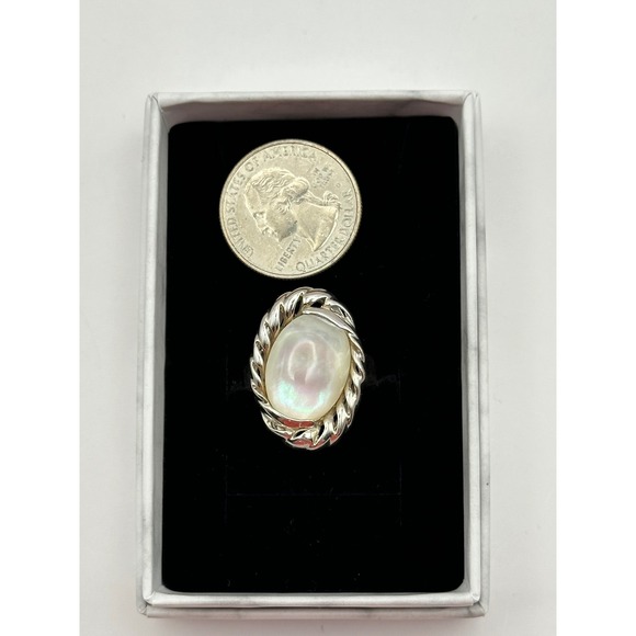 Mother of Pearl Sterling Silver Handmade Statement Ring Size 8.75 - Picture 8 of 8